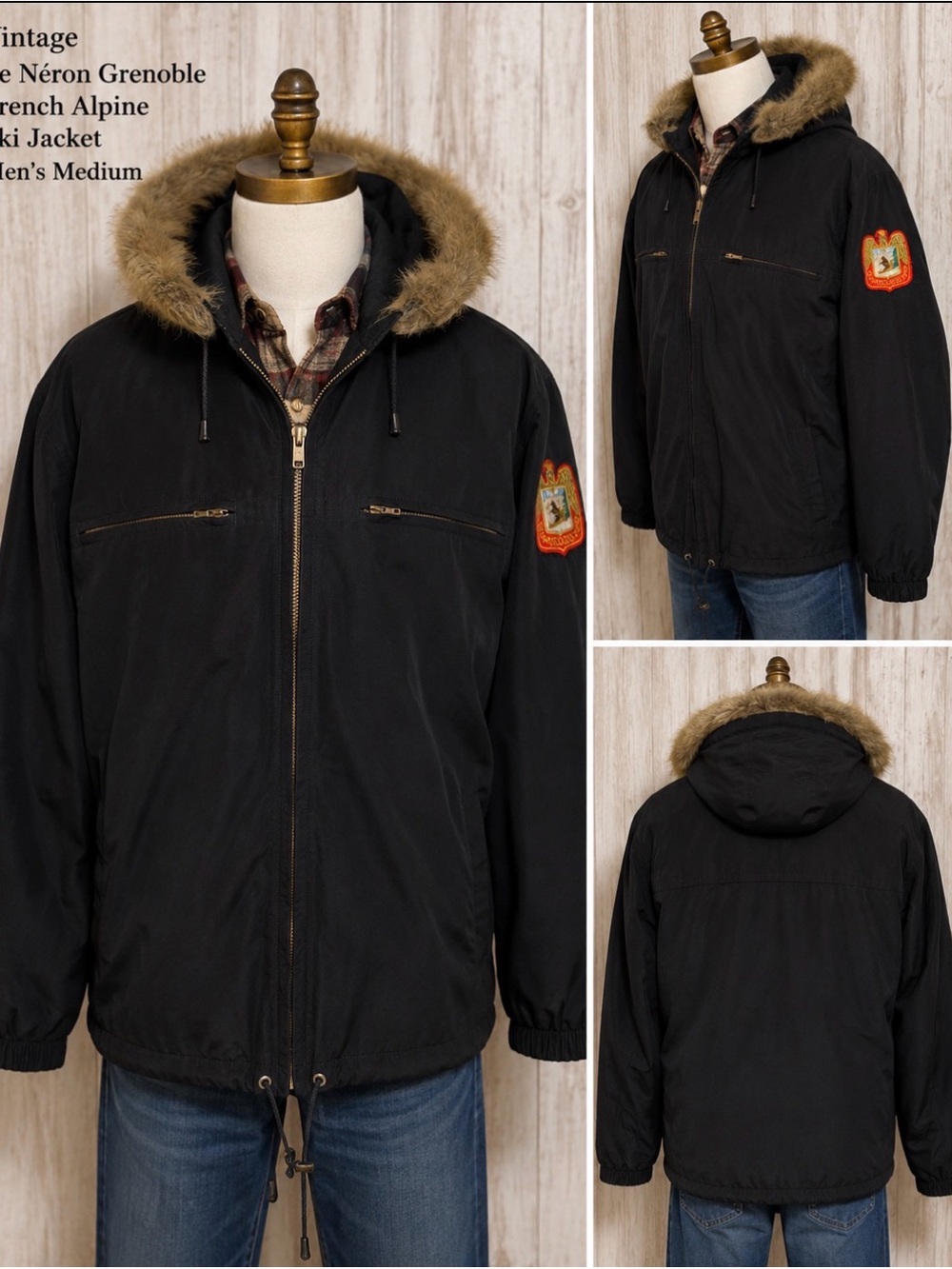 Vintage Le Neron -50s/60s French Military-Style lightweight Jacket Fur Trim Hood